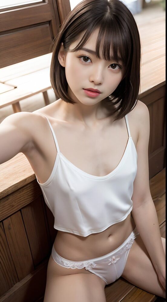 Selfie of a Beautiful Girl with Small Breasts Wearing Underwear