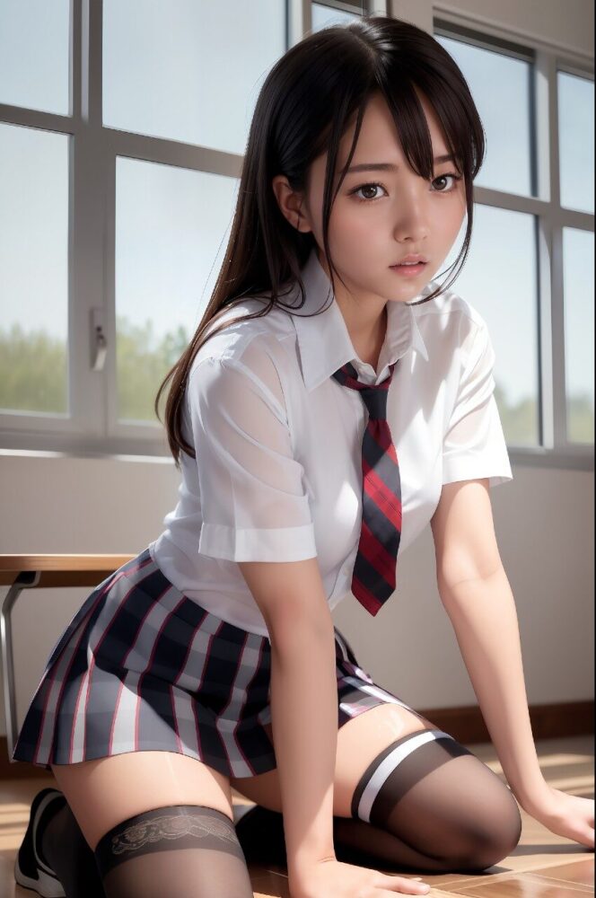 スケスケ女子高生風制服とニーハイ美少女