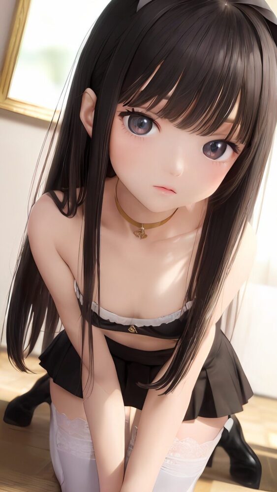 黒髪美少女のランジェリー姿