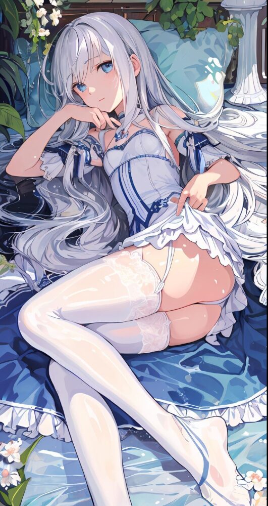純白ドレスのスカートからパンチラ