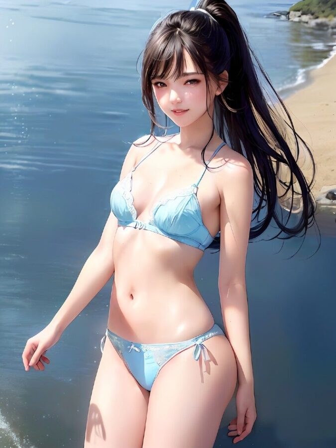 爽やかな水色の下着が似合うポニーテール美少女