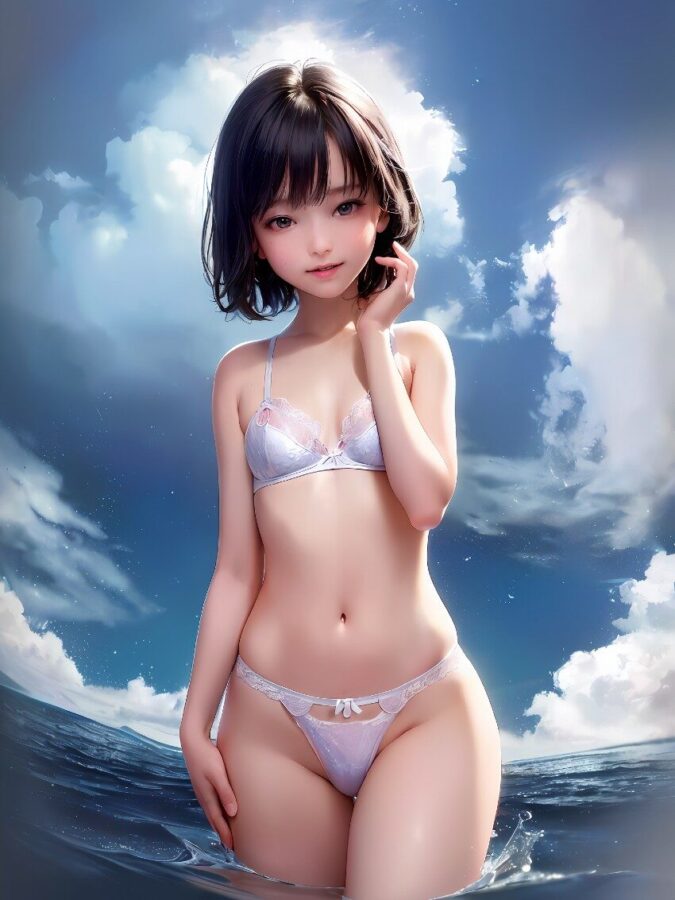 下着姿の貧乳美少女