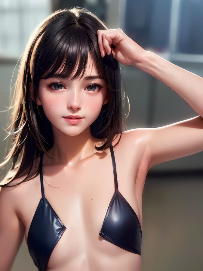 黒ビキニの美少女