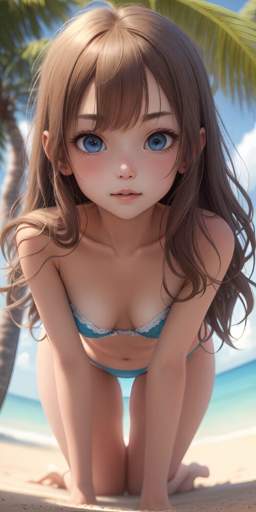 下着姿の金髪貧乳美少女