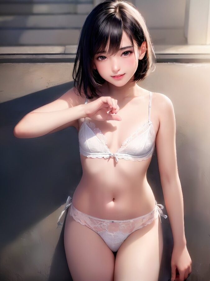 下着姿の貧乳美少女