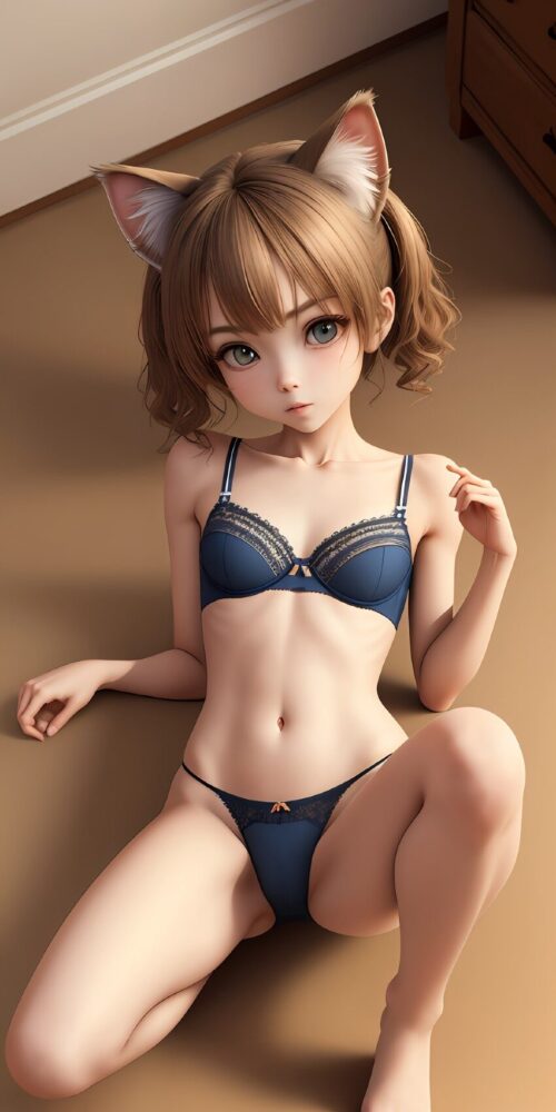 下着姿のネコミミ美少女