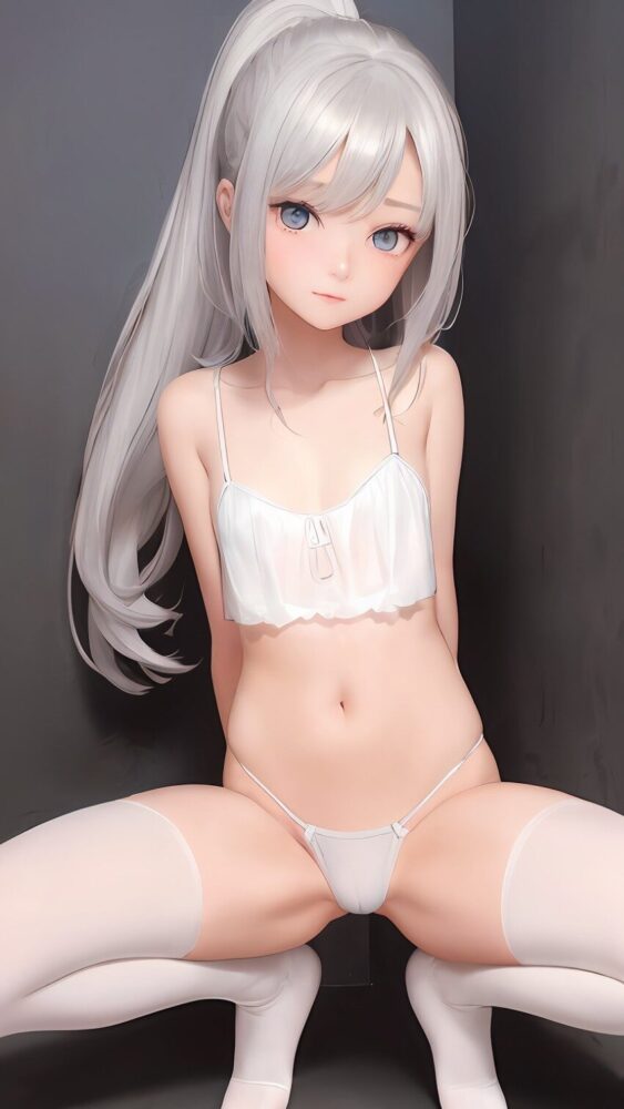 銀髪美少女のセクシーランジェリー姿