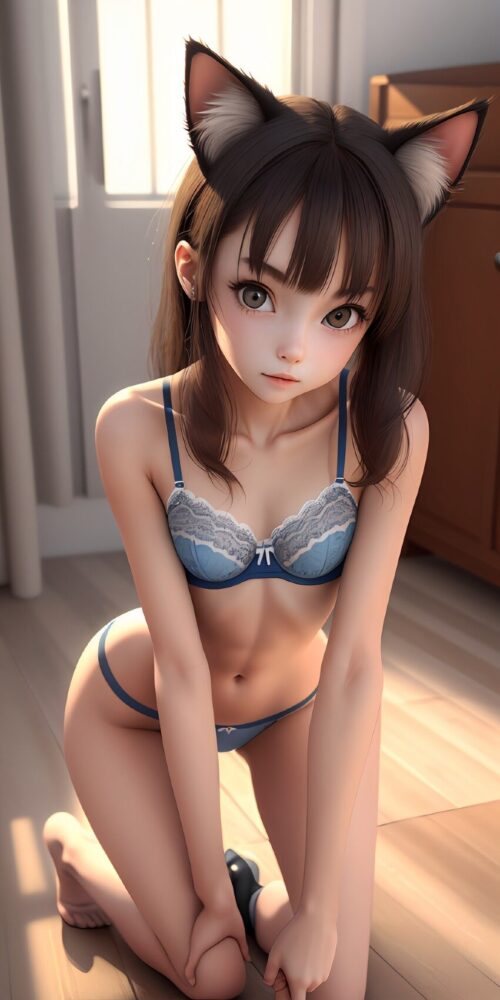 下着姿のネコミミ美少女