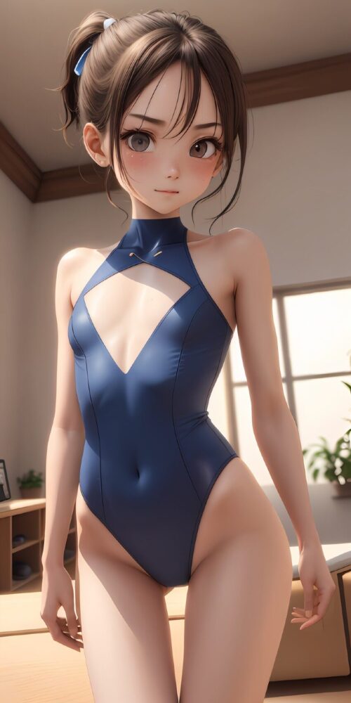 セクシーレオタードを着た貧乳美少女
