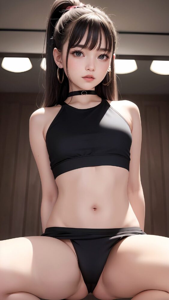 クール系美少女がしゃがみ開脚