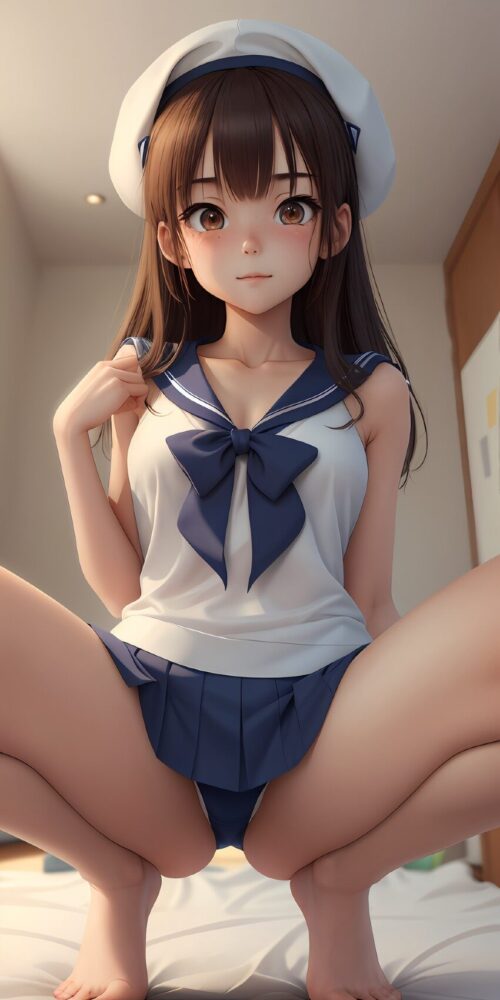セーラー服でM字開脚する美少女JK