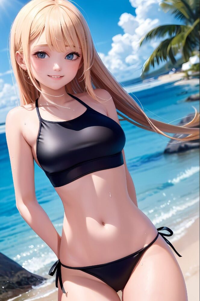 水着姿の金髪巨乳美少女