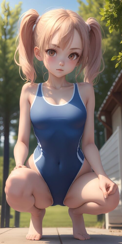 スクール水着を着た金髪美少女