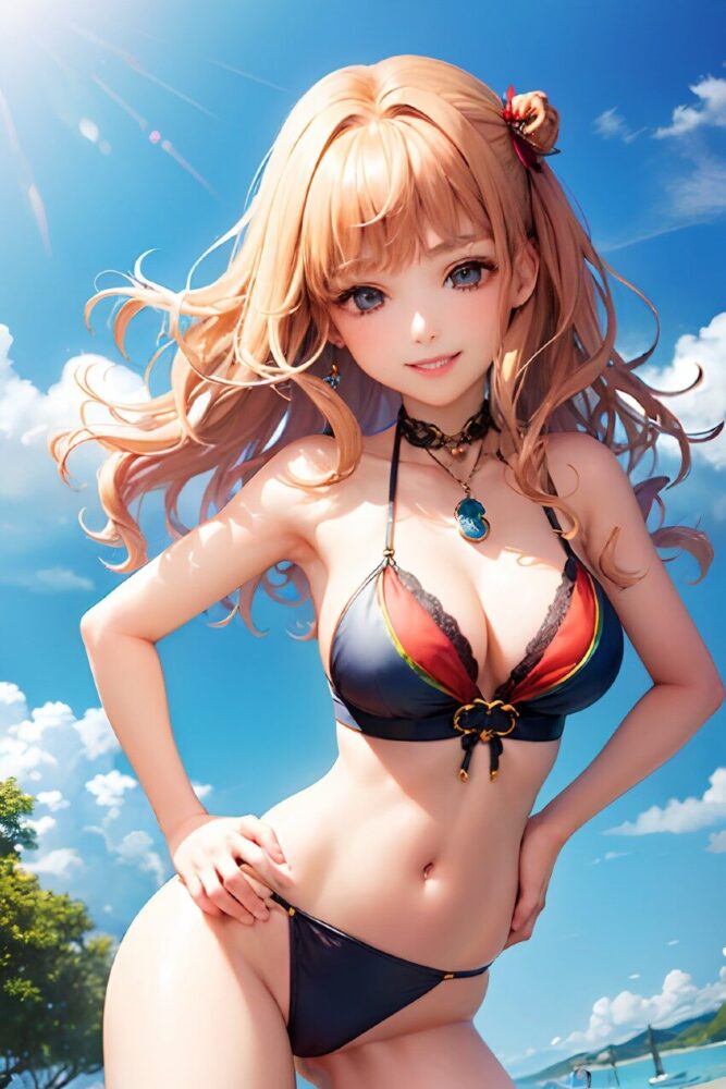 金髪アイドル風巨乳美少女のビキニグラビア