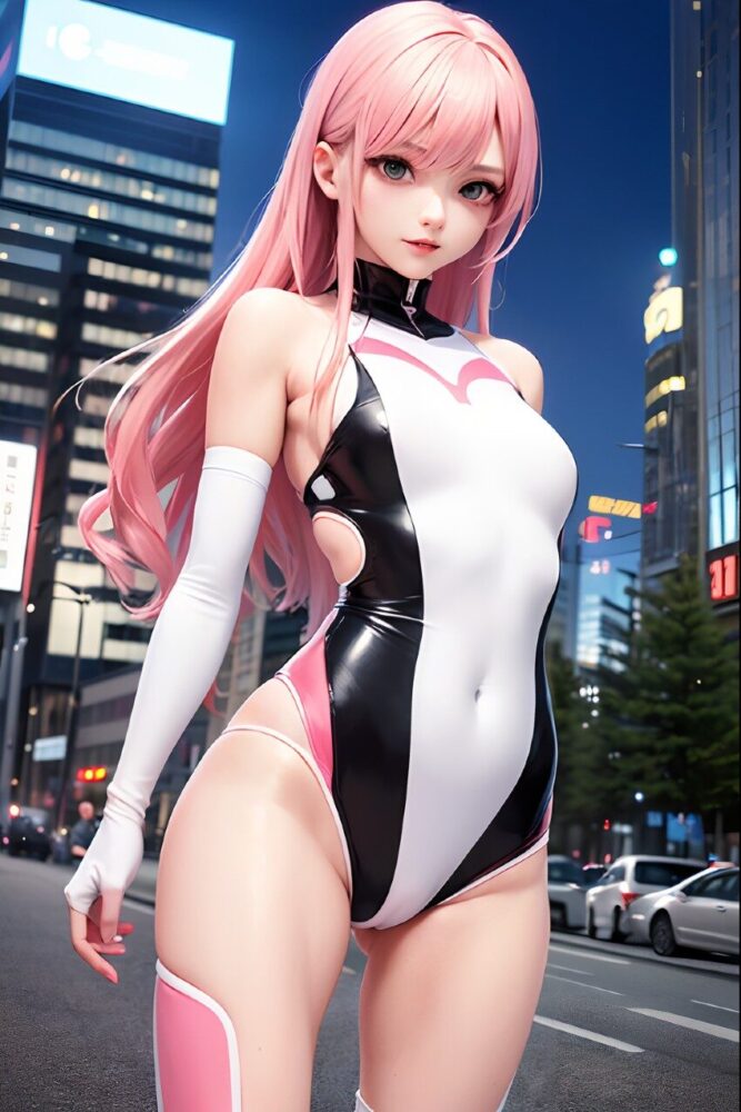 SFっぽい近未来的ハイレグコスチュームの美少女