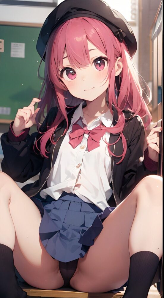ピンク髪美少女のM字開脚