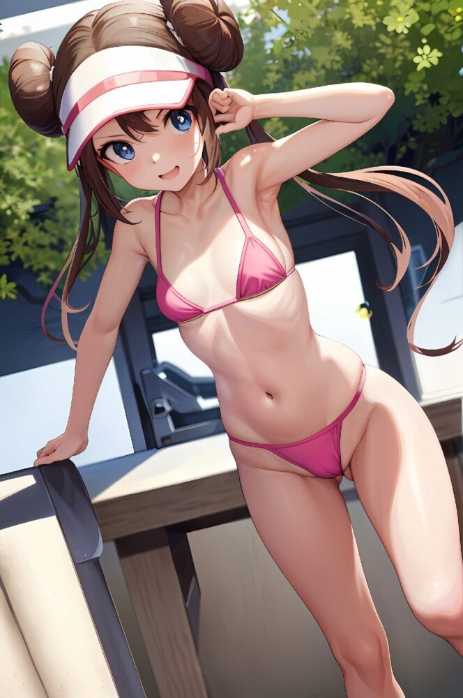 マイクロビキニの貧乳美少女