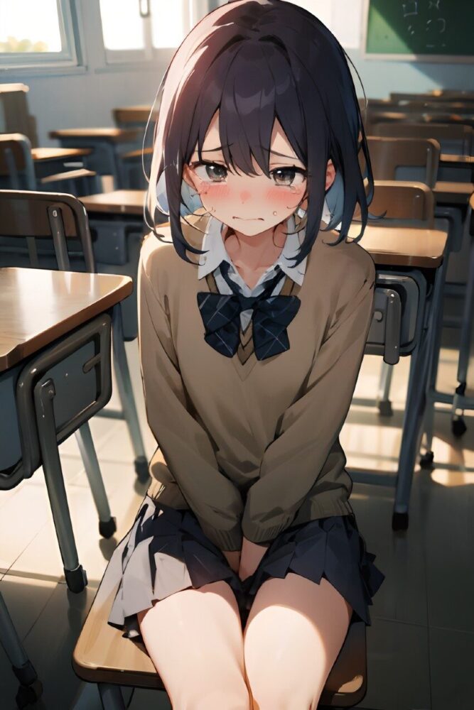 教室でおしっこを我慢している女子高生