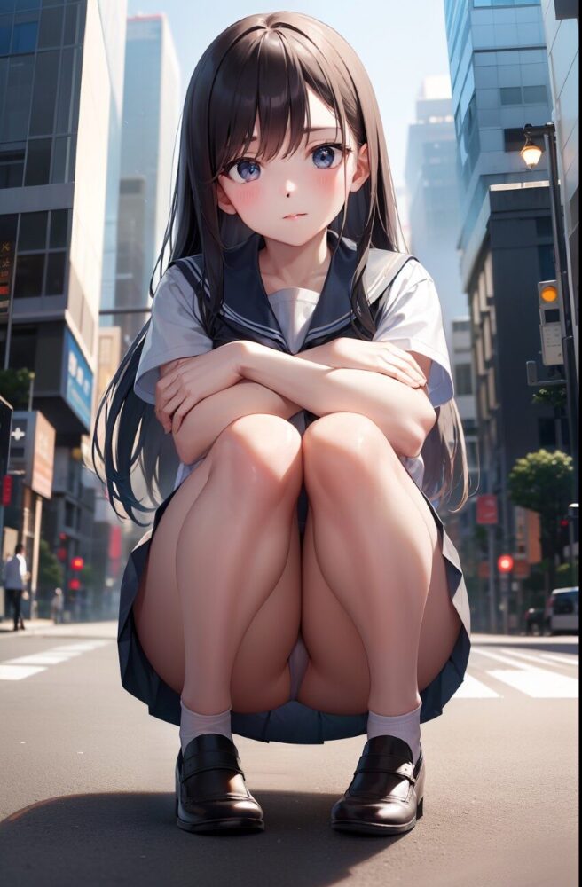 女子高生のしゃがみパンチラ