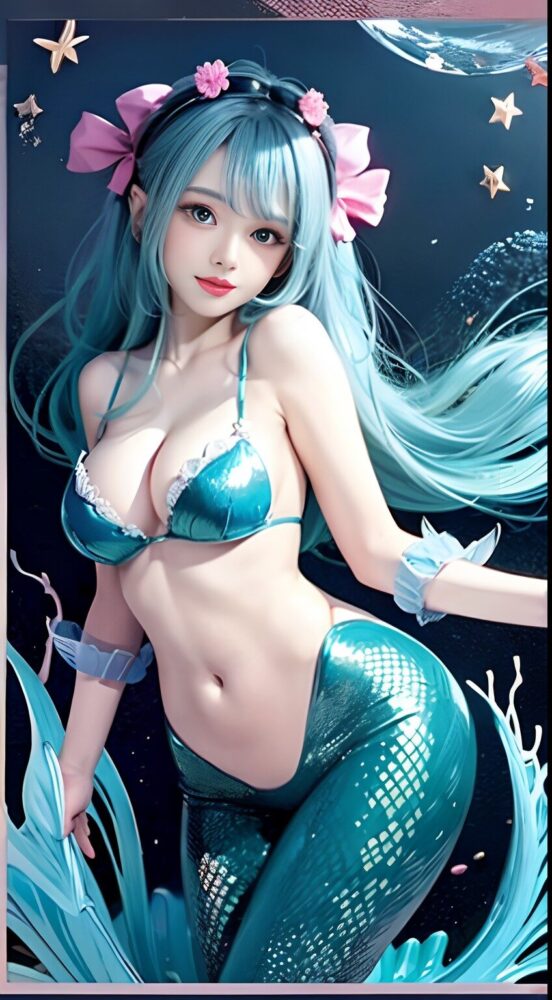 蒼い髪の巨乳マーメイド