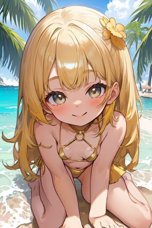 金髪幼女のマイクロビキニグラビア撮影