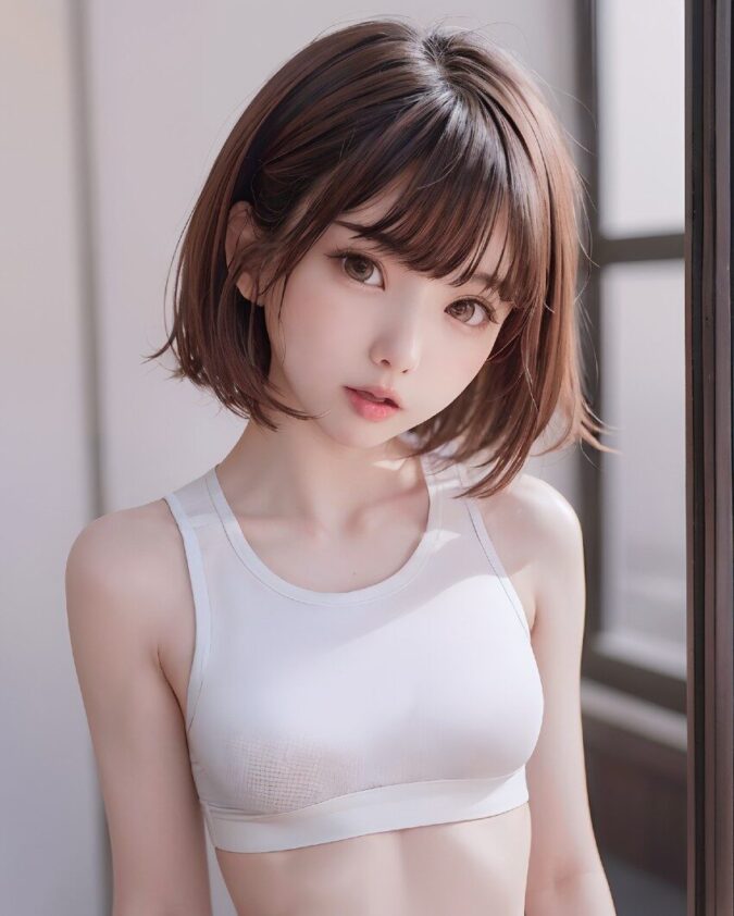 白タンクトップのショートカット美少女