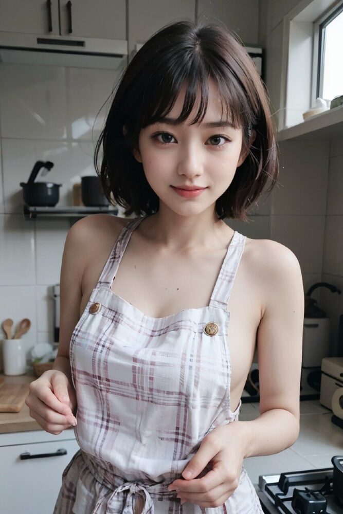 裸エプロンの美少女