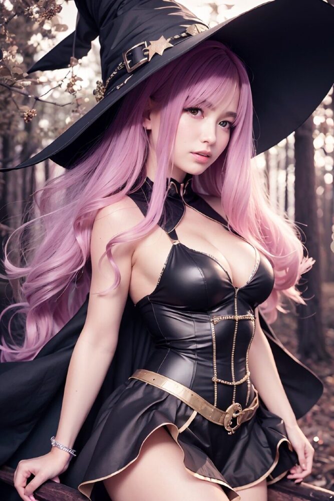 魔女コスプレのムチムチ巨乳美少女