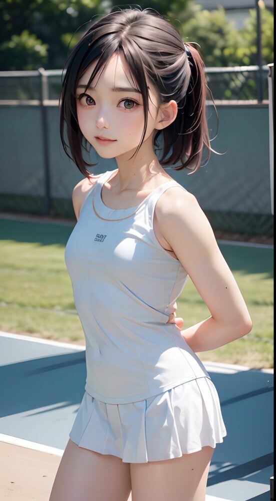 白テニスウェアが似合う清楚系美少女