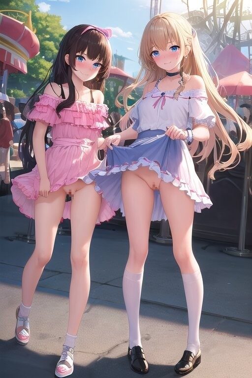 友達とノーパン野外露出する美少女