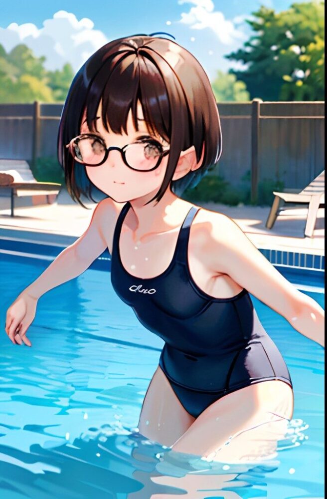 スクール水着のメガネっ娘