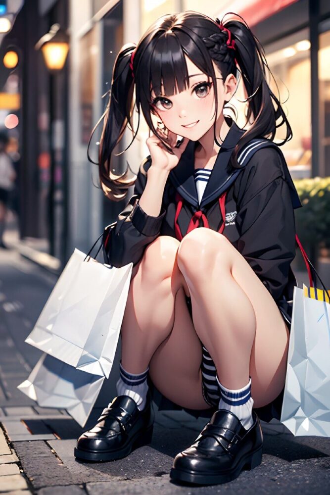 縞パンツインテール女子高生