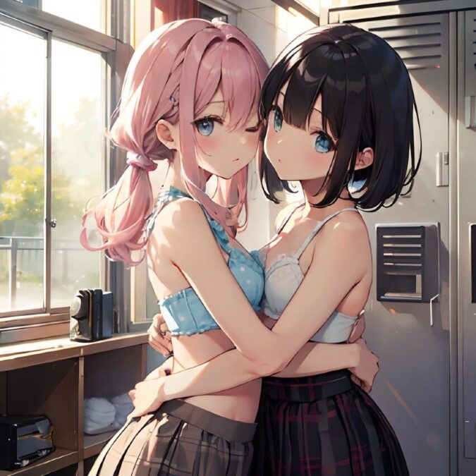 更衣室でイチャイチャする百合カップル