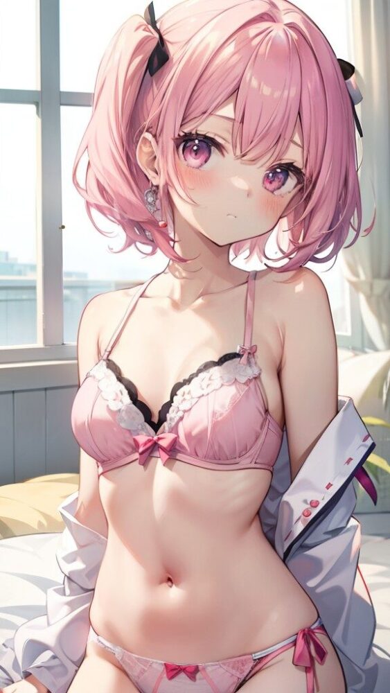 ピンクの可愛い下着を着た美少女