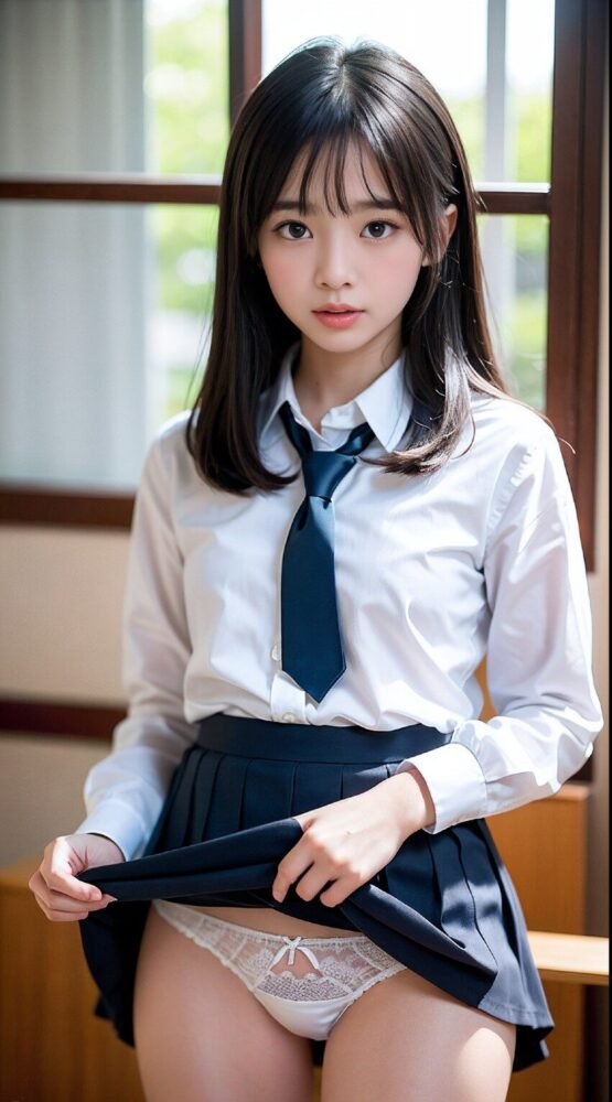 スカートを持ち上げてパンツを見せてくれる女子高生