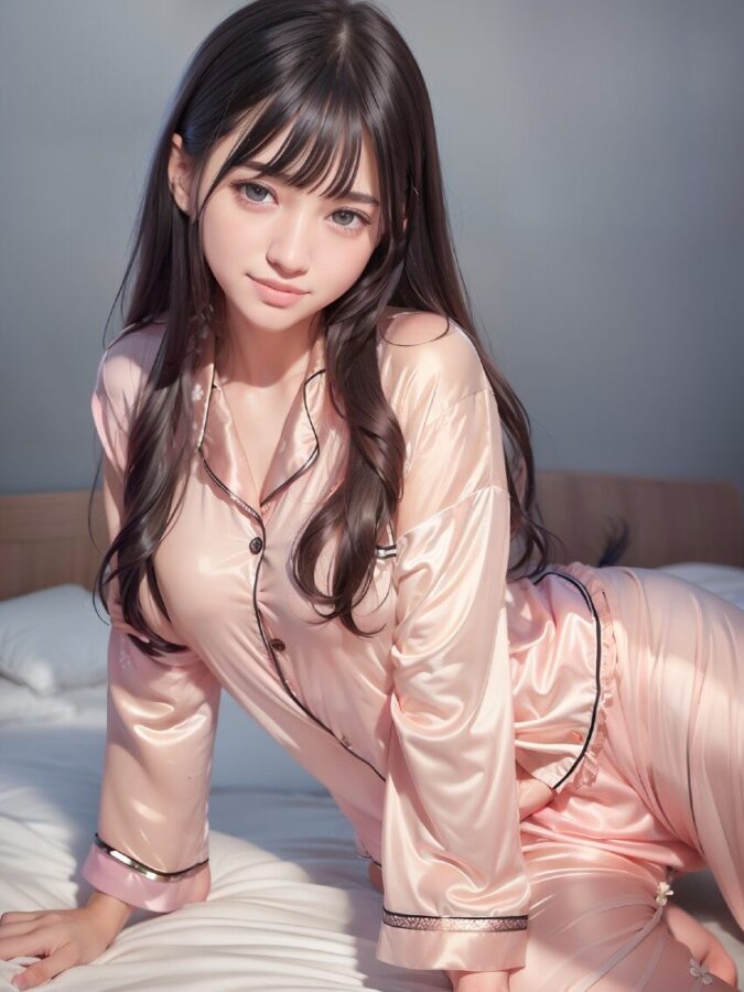 パジャマ姿のモデル風美少女