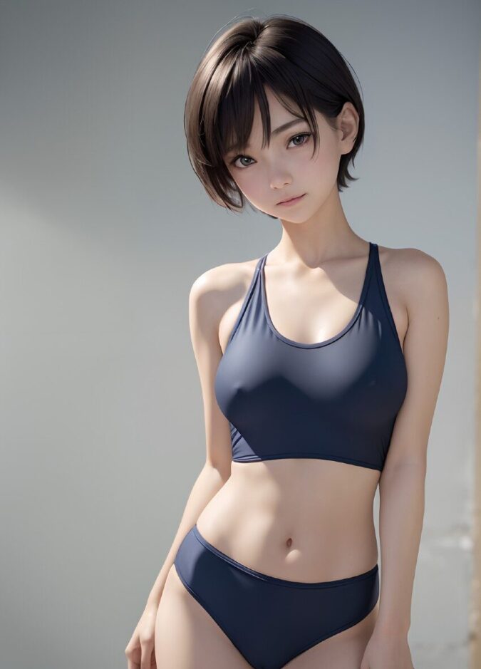 セパレートスクール水着ショートカット美少女
