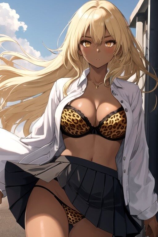 ヒョウ柄の下着が似合う巨乳ギャル女子高生