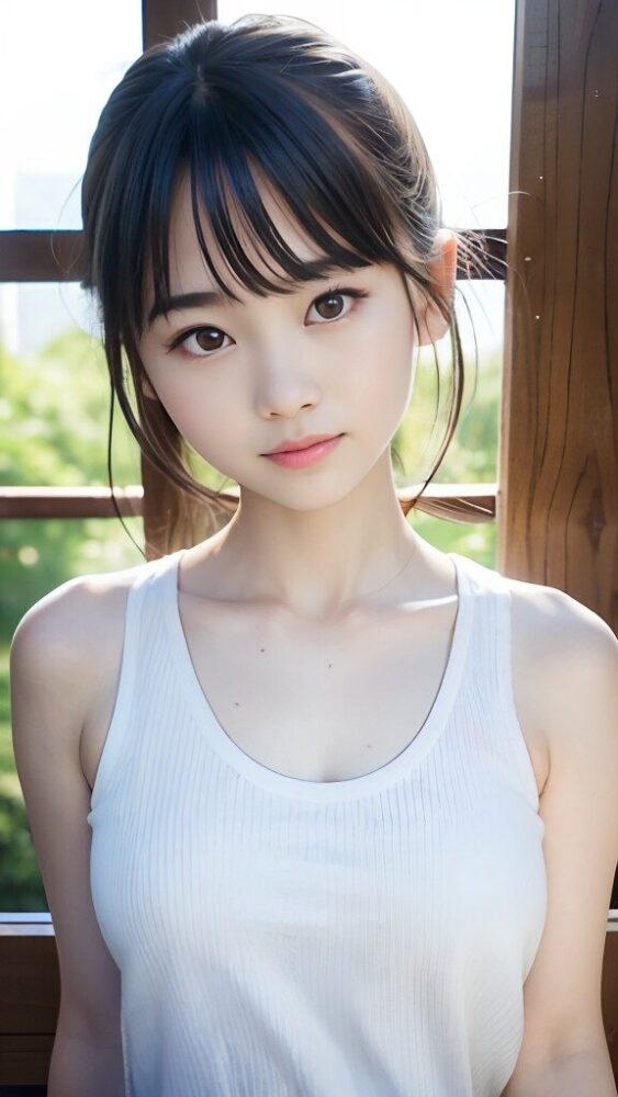 白タンクトップの美少女