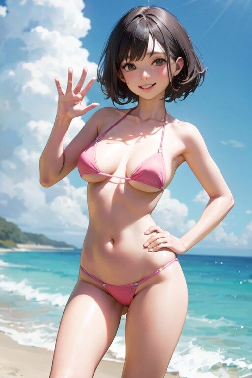 ピンクビキニの巨乳美少女