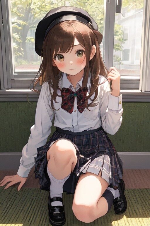 しゃがんでパンツが見えそうなロリ少女
