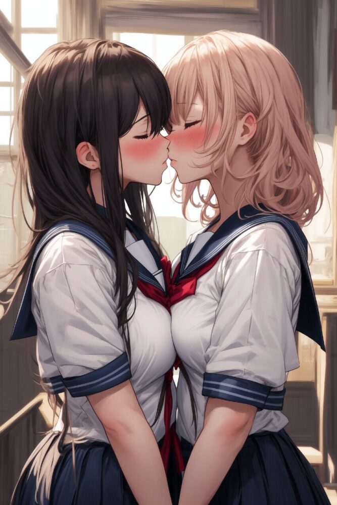 女子高生同士の百合キス