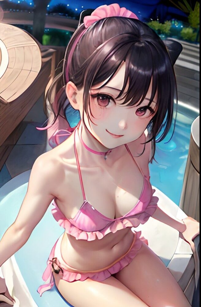 ナイトプールを楽しむパリピ白ギャルのビキニ