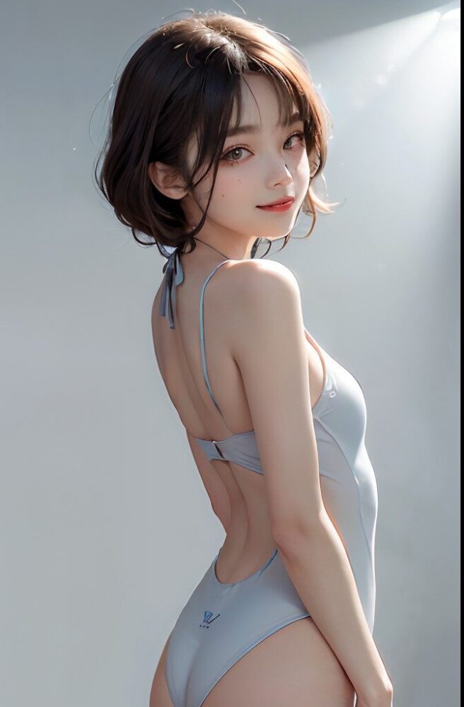 白競泳水着を着たロリ系美少女