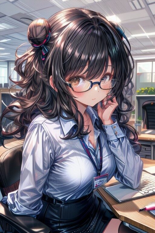 お団子ヘアのメガネ美少女