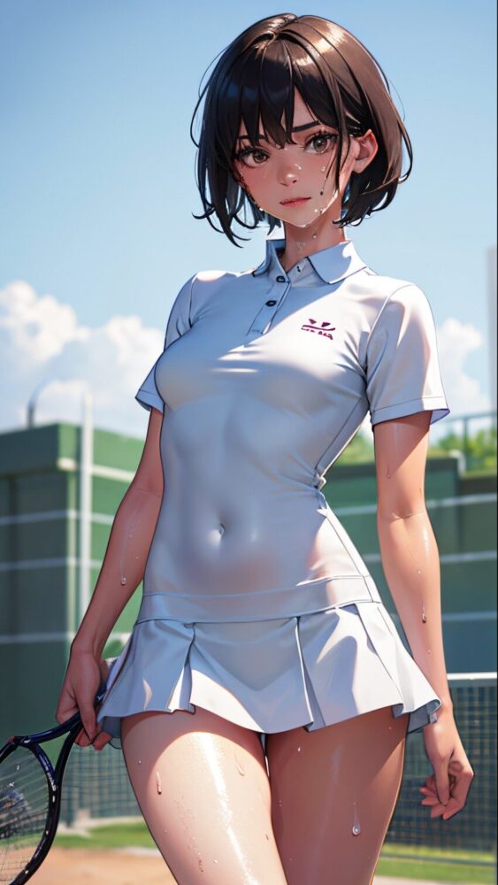 ミニスカテニスウェアの美少女