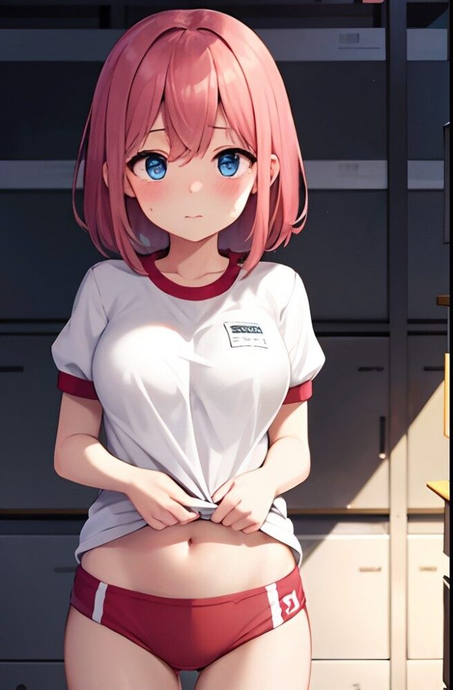 体育倉庫で体操服を脱ぎ始める美少女