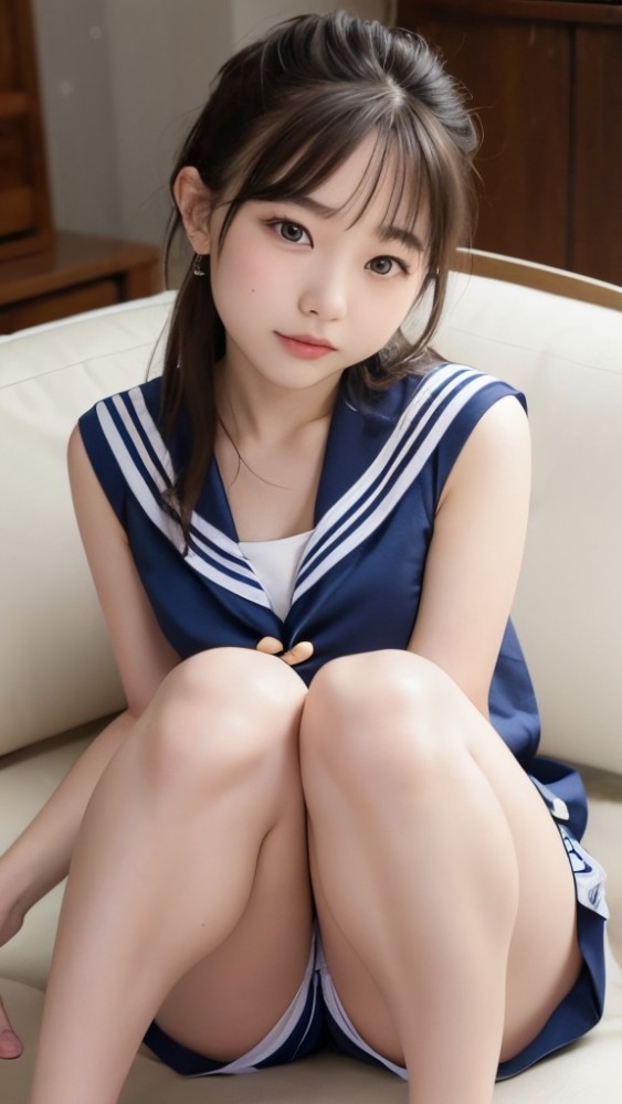 セーラー服を着た女子高生の体育座り
