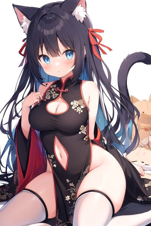 チャイナドレスを着た猫耳美少女