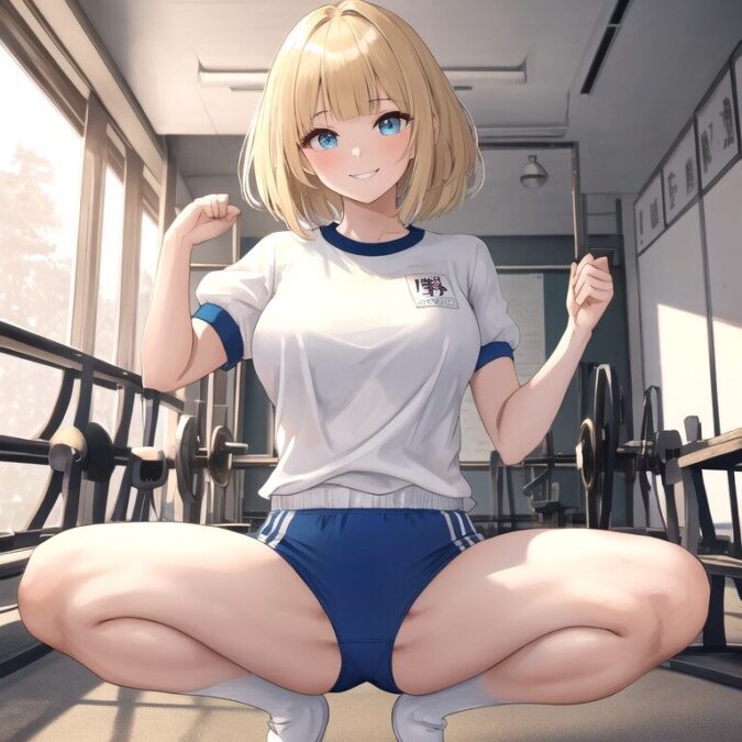 金髪巨乳女子高生がブルマで開脚